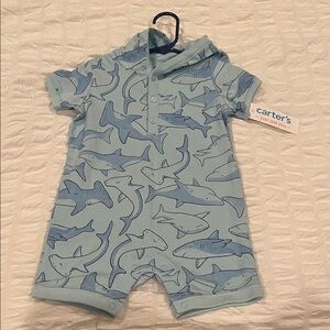 Carter's Blue Shark Print Hooded Romper